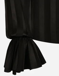Silk jacquard shirt with pleated cuffs and collar
