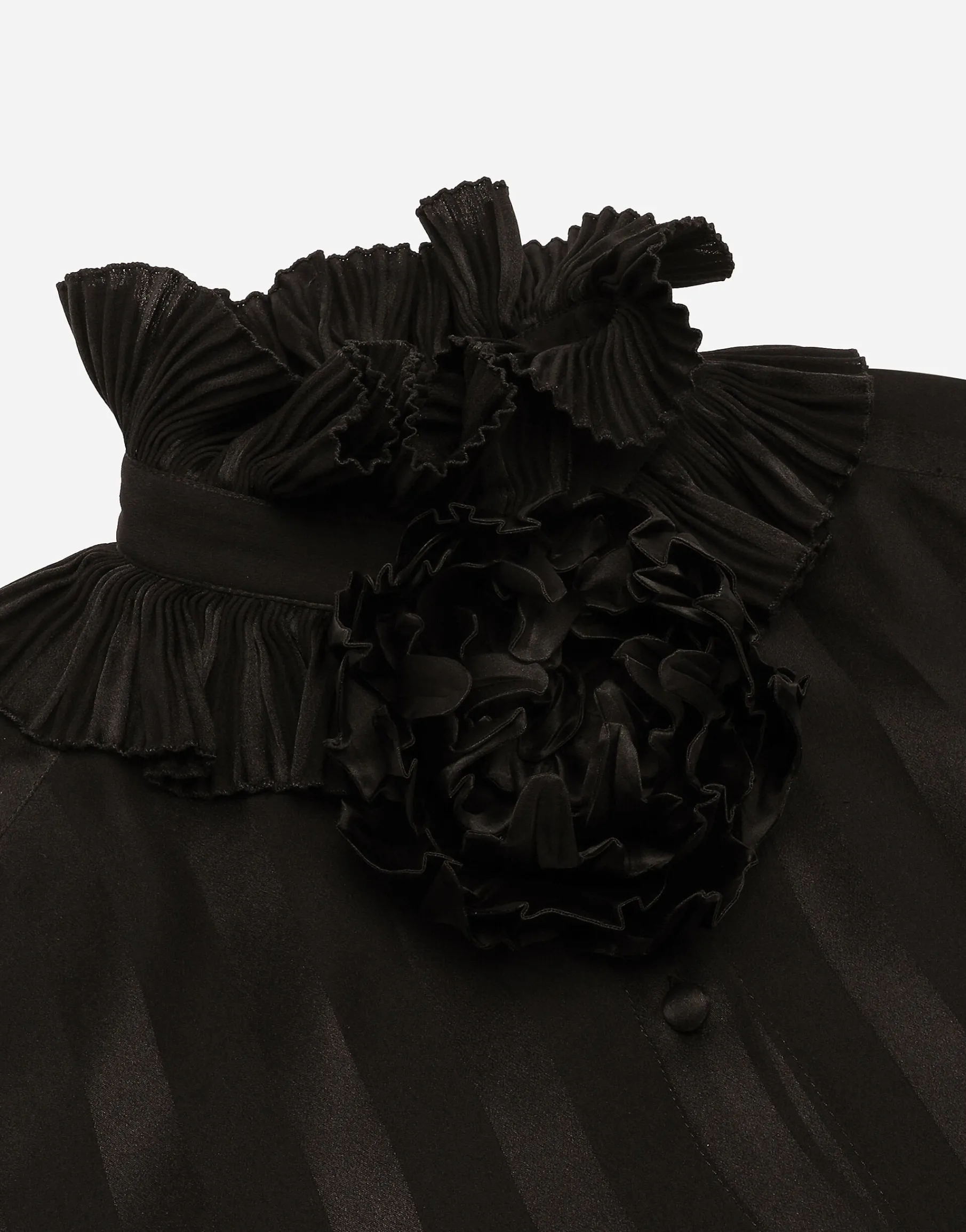 Silk jacquard shirt with pleated cuffs and collar