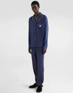 Silk jogging pants with DG embroidered patch