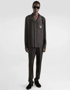 Silk jogging pants with DG embroidered patch
