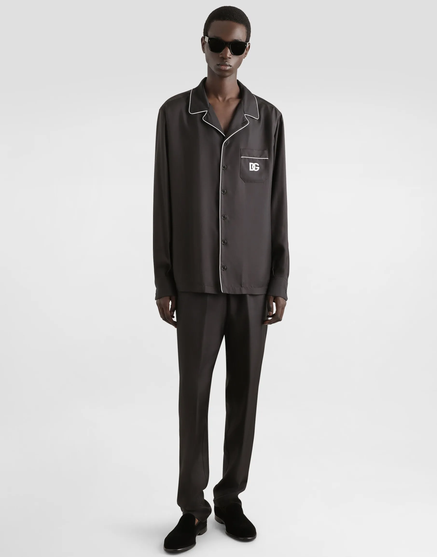 Silk jogging pants with DG embroidered patch