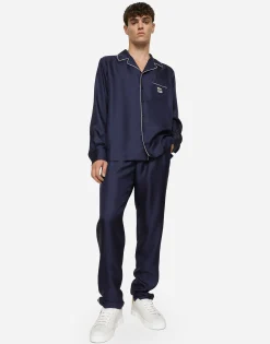 Silk jogging pants with DG embroidered patch