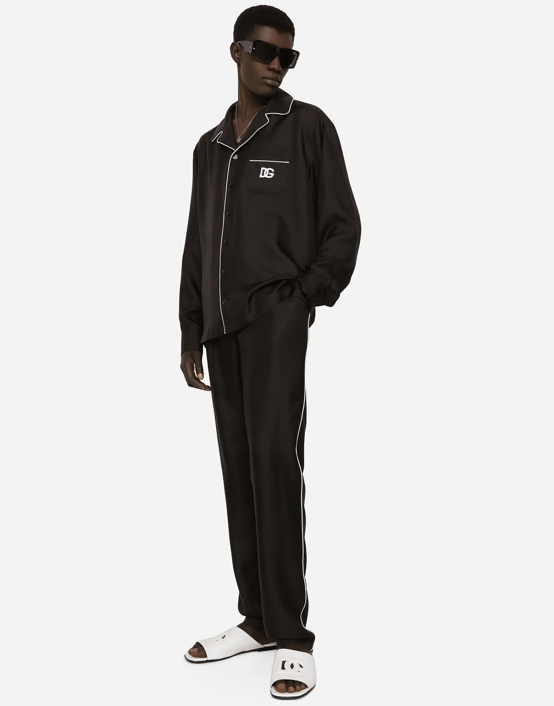 Silk jogging pants with DG embroidered patch