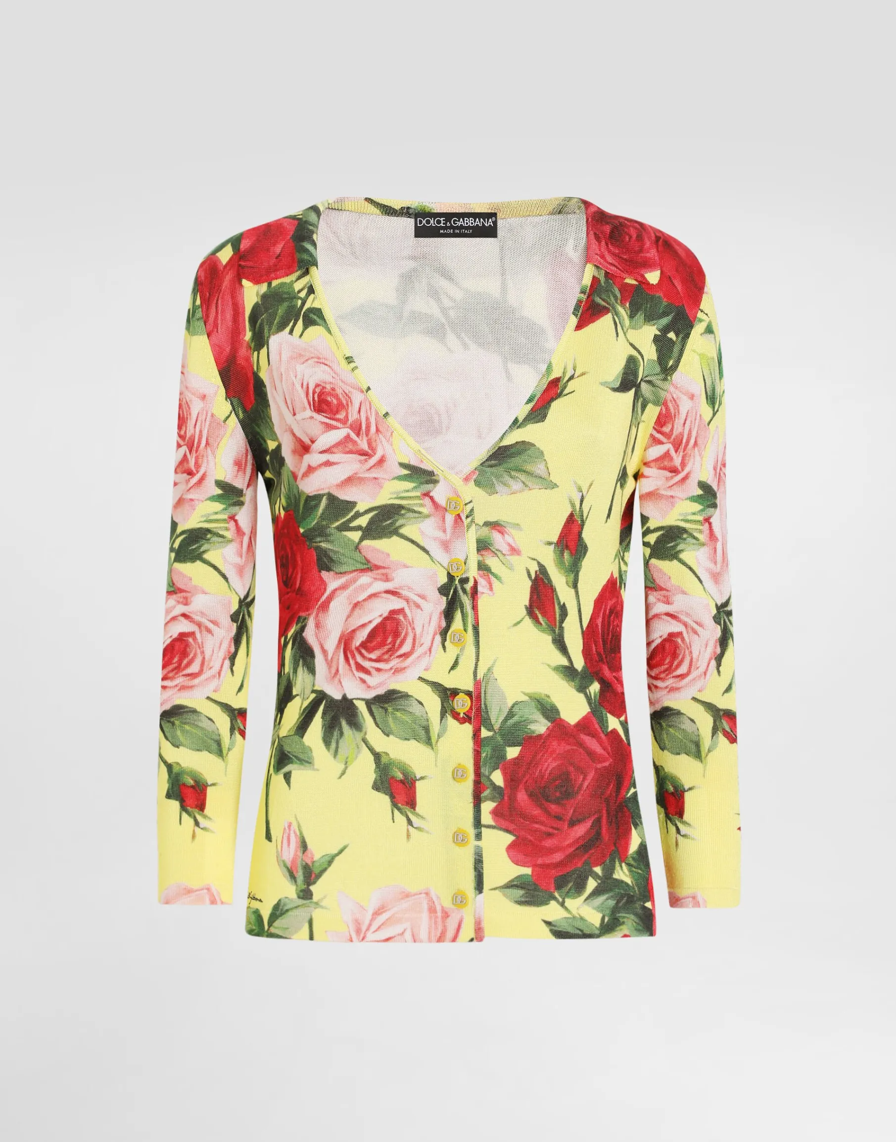 Silk knit cardigan with bouquet print