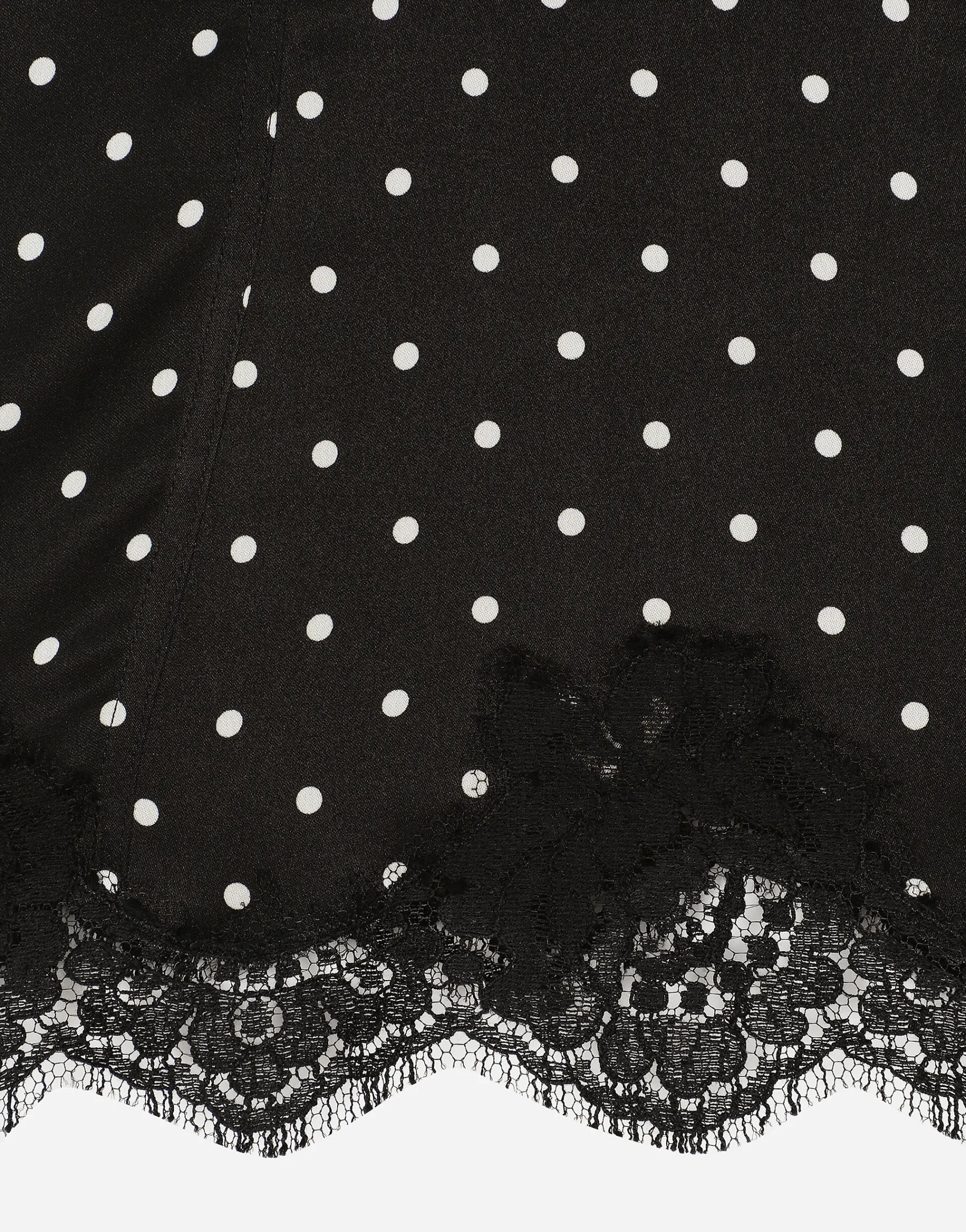 Silk lingerie-style top with polka-dot print and lace detailing