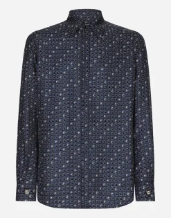 Silk Martini-fit shirt with tie print