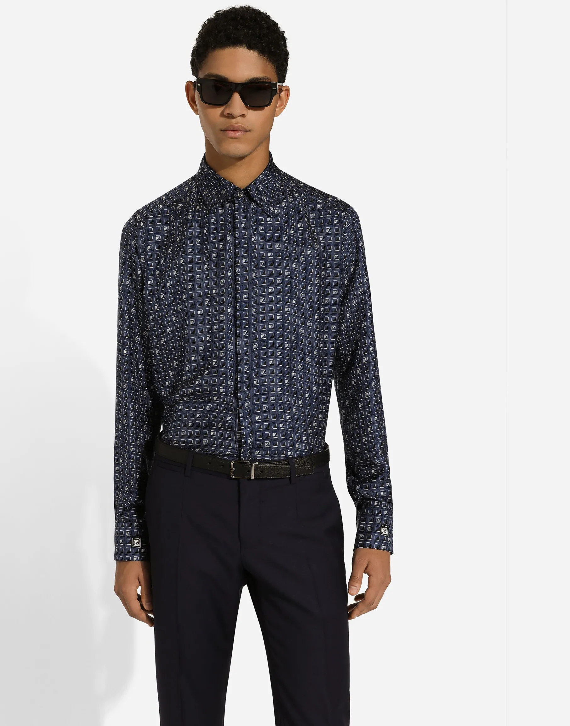 Silk Martini-fit shirt with tie print