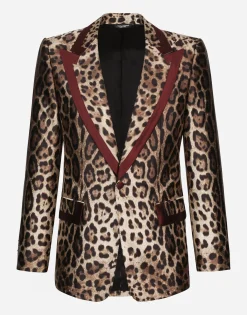 Silk mikado casino jacket with leopard print
