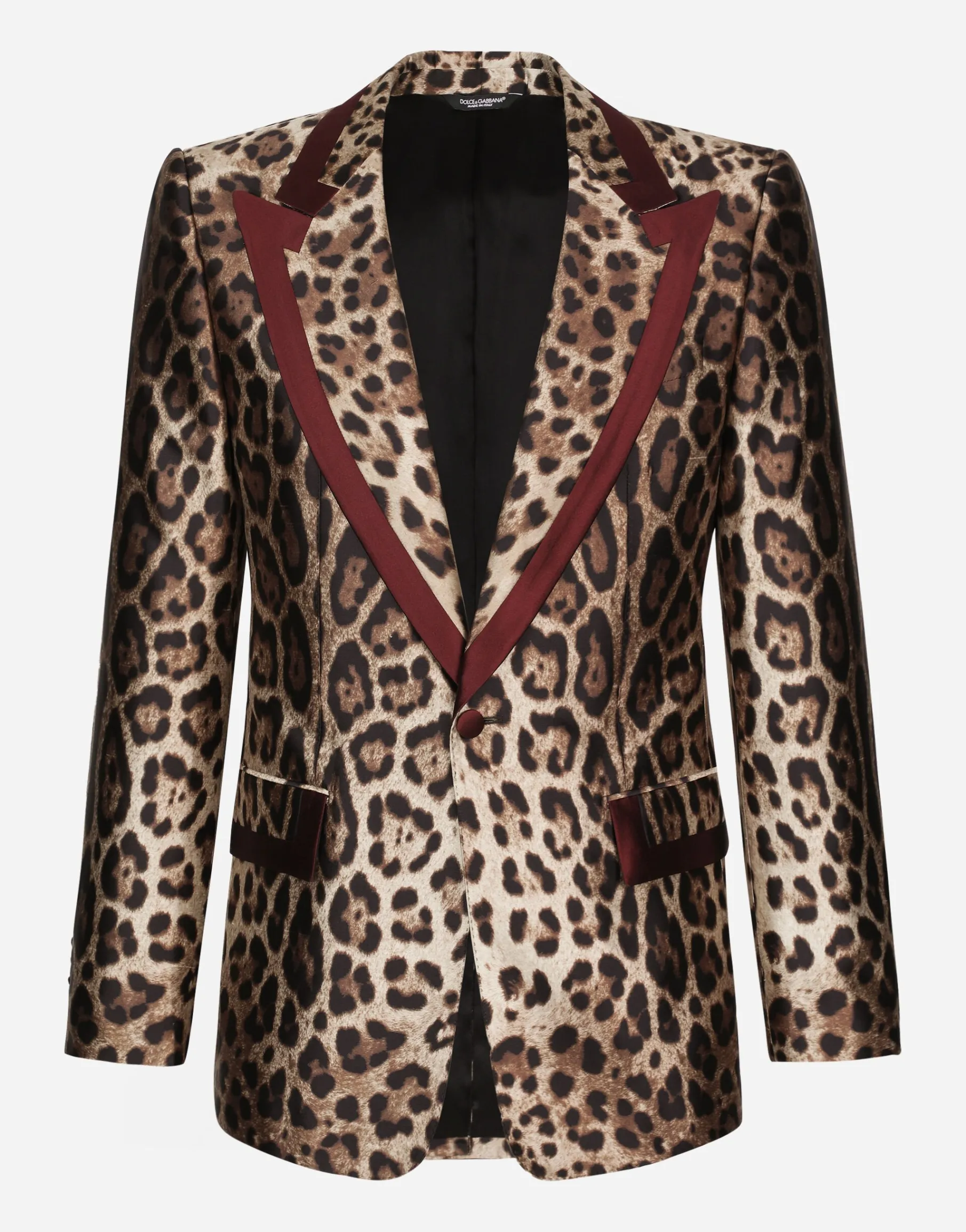 Silk mikado casino jacket with leopard print