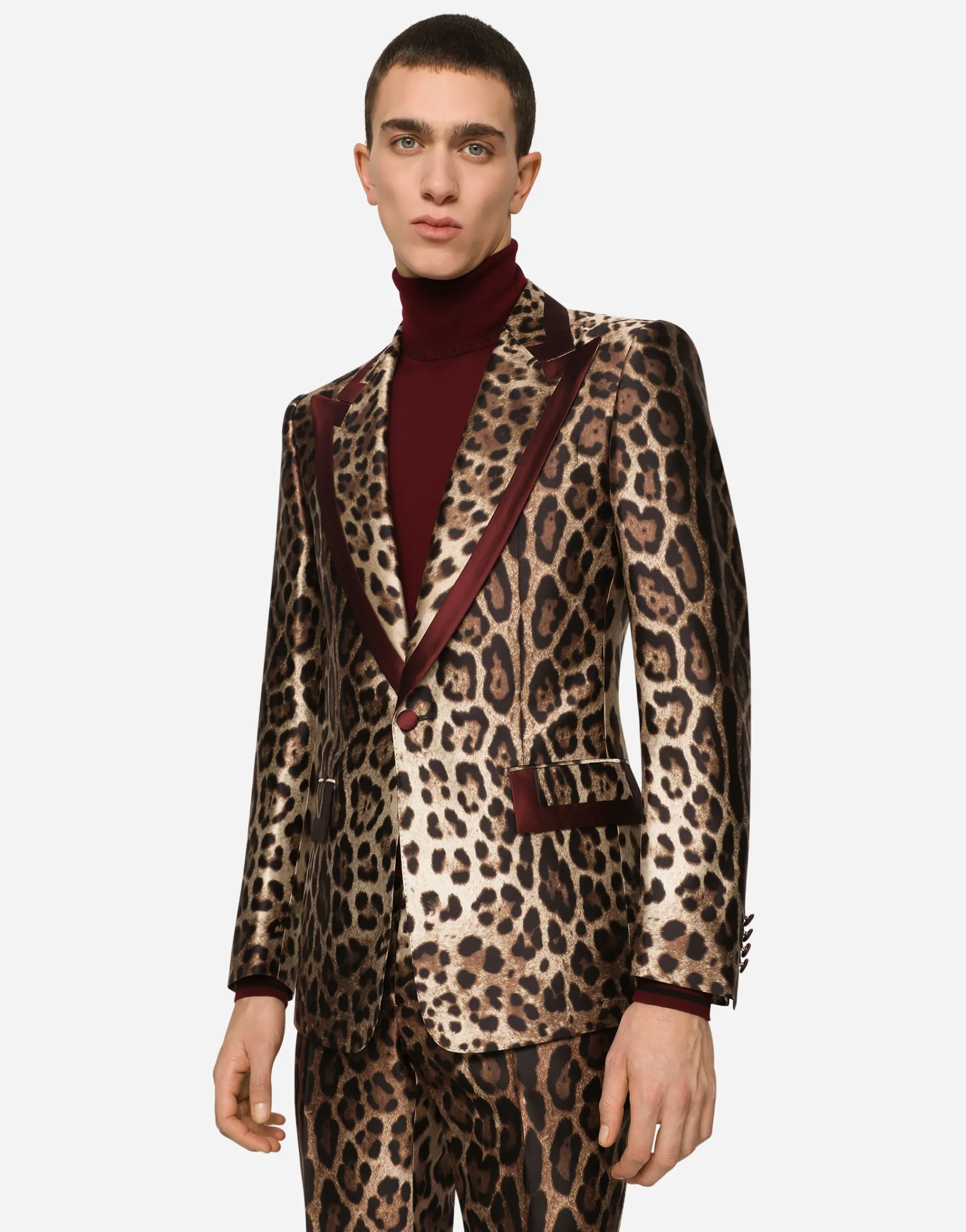 Silk mikado casino jacket with leopard print