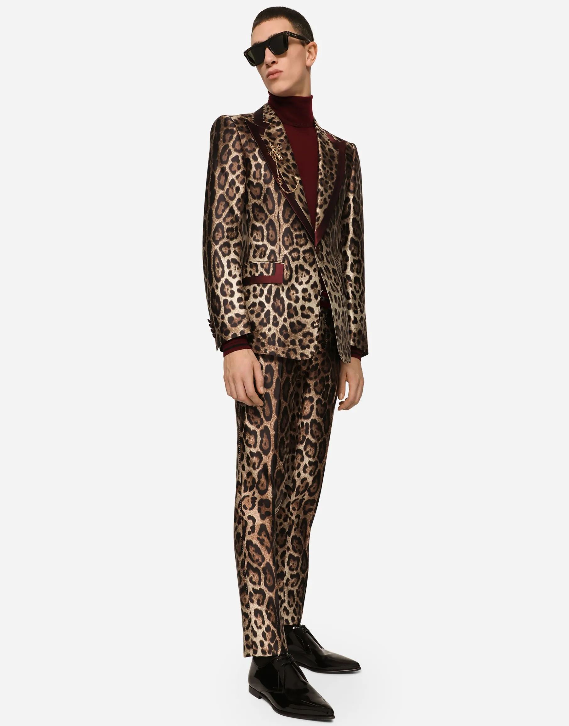 Silk mikado casino jacket with leopard print