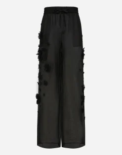 Silk organza jogging pants with embroidery