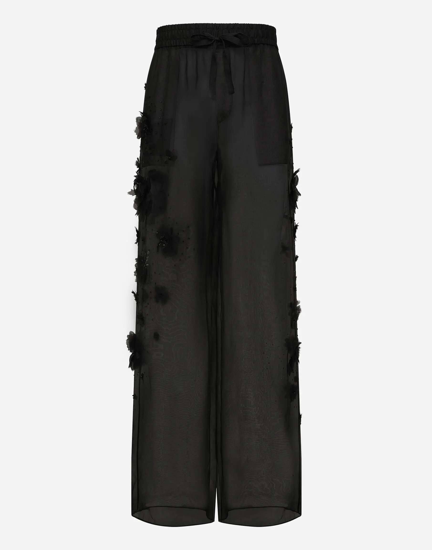 Silk organza jogging pants with embroidery