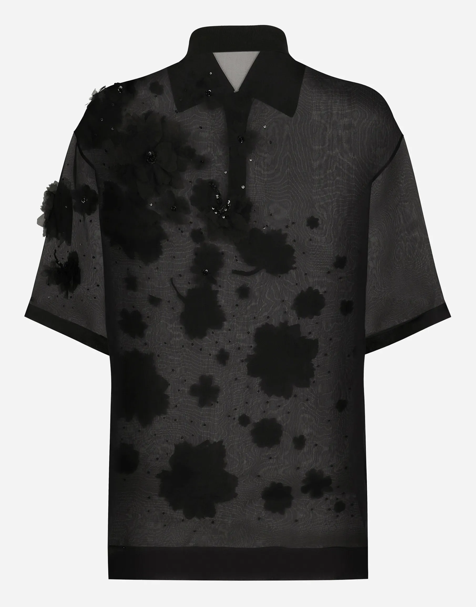 Silk organza polo shirt with embroidery