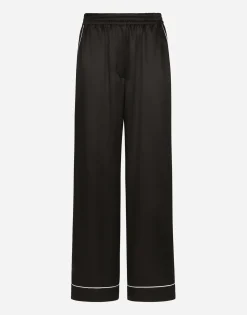 Silk pajama pants with contrasting piping