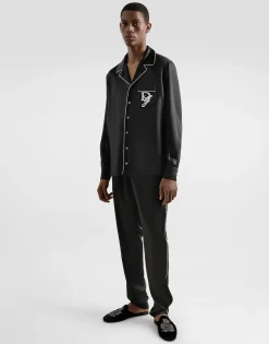 Silk pajama pants with logo embroidery