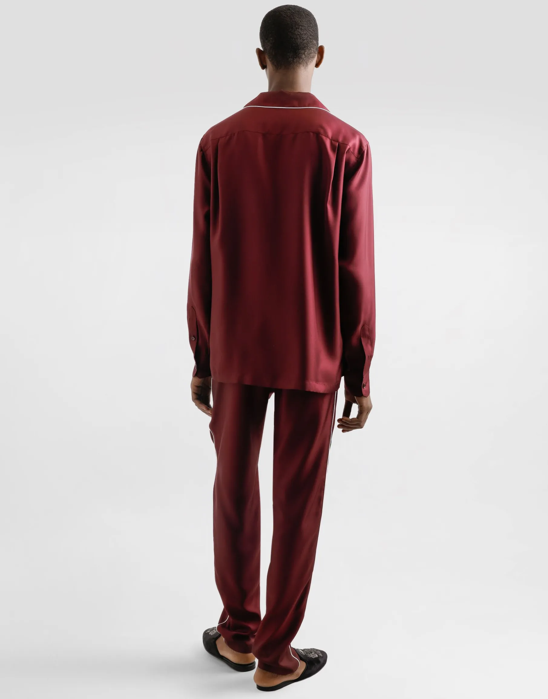 Silk pajama pants with logo embroidery