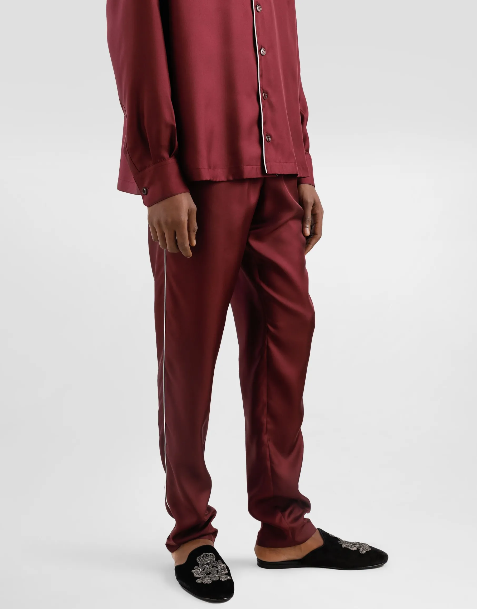 Silk pajama pants with logo embroidery