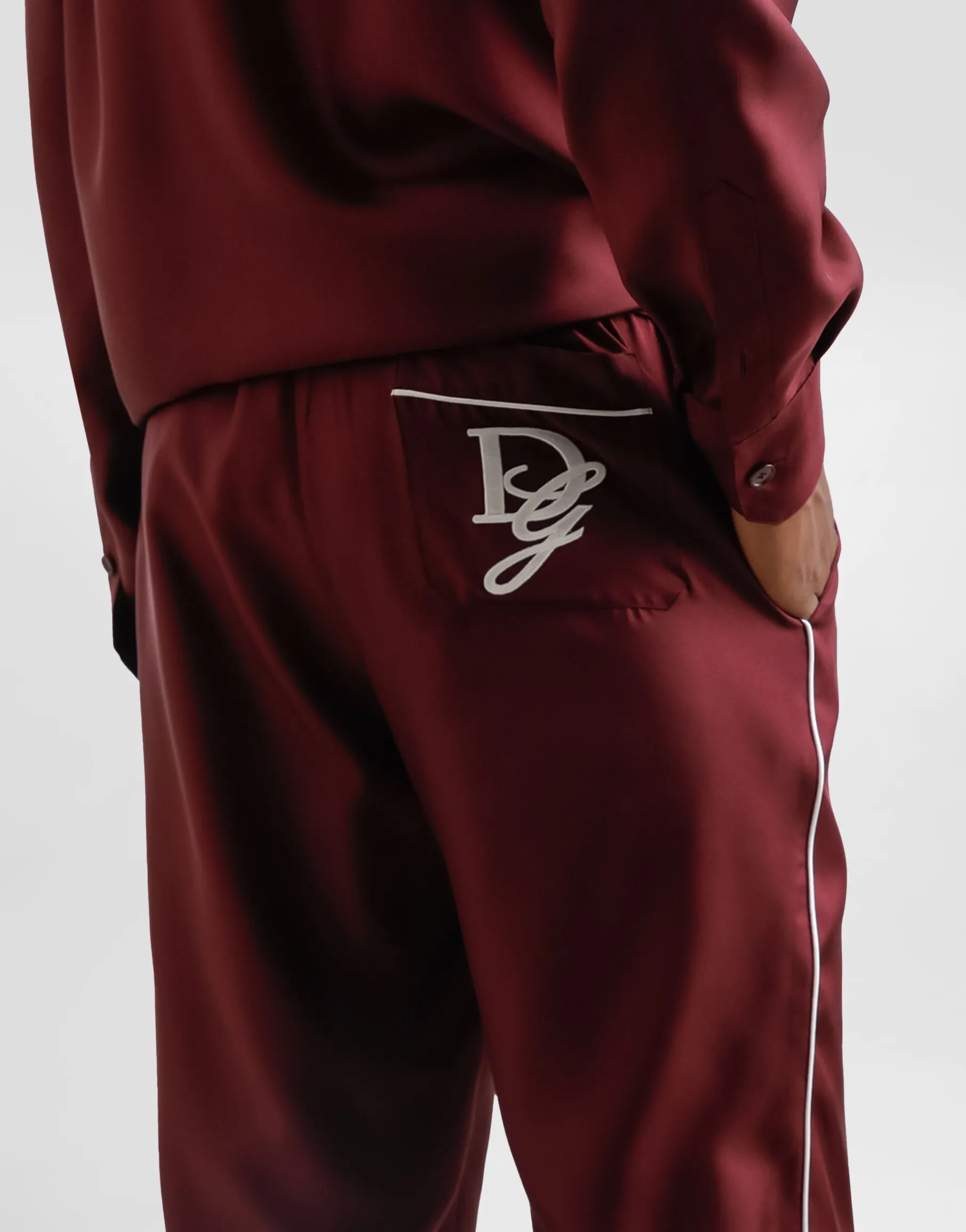 Silk pajama pants with logo embroidery