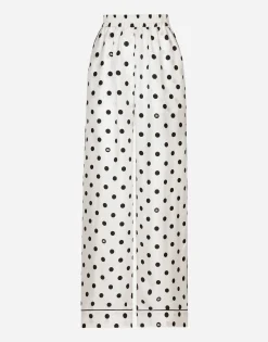 Silk pajama pants with polka-dot print