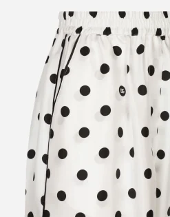 Silk pajama pants with polka-dot print