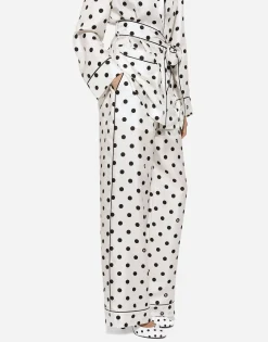 Silk pajama pants with polka-dot print