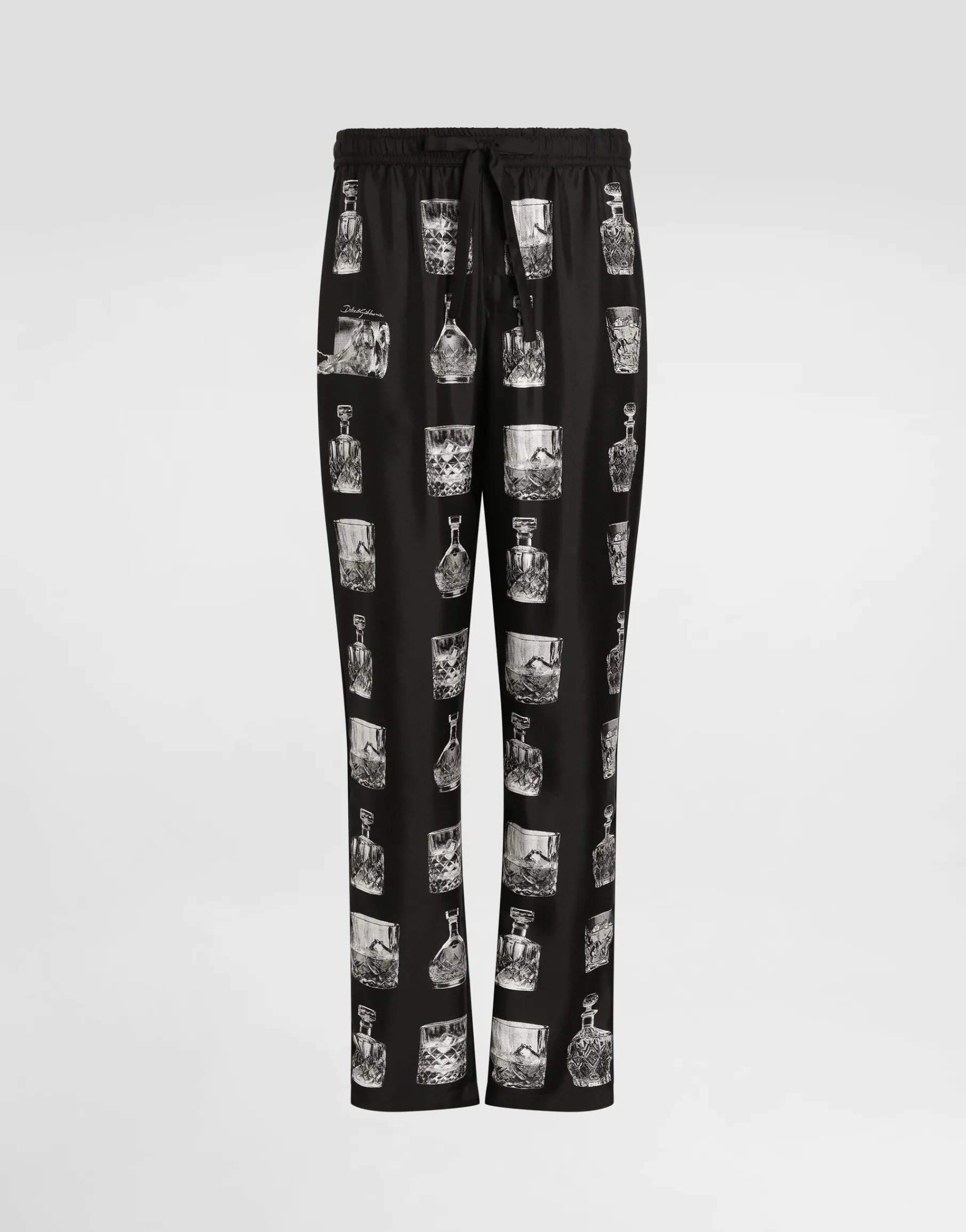 Silk pajama pants with whisky print