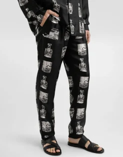 Silk pajama pants with whisky print