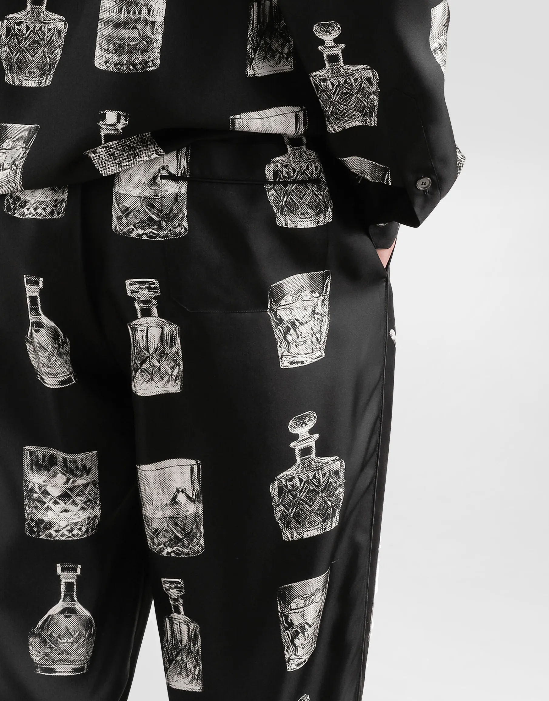 Silk pajama pants with whisky print