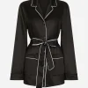 Silk pajama shirt with contrasting piping