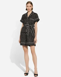 Silk pajama shorts with polka-dot print