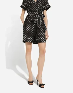 Silk pajama shorts with polka-dot print