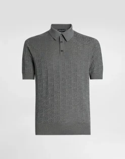 Silk polo-shirt with all-over DG logo embroidery