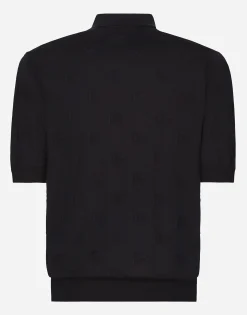 Silk polo-shirt with all-over DG logo embroidery