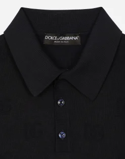 Silk polo-shirt with all-over DG logo embroidery
