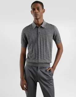Silk polo-shirt with all-over DG logo embroidery