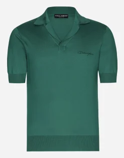 Silk polo-shirt with Dolce&Gabbana embroidery