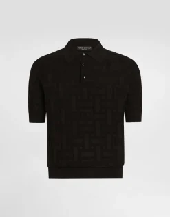 Silk polo-shirt with jacquard logo