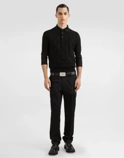 Silk polo-shirt with jacquard logo