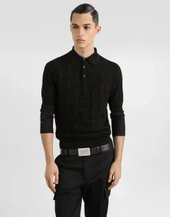 Silk polo-shirt with jacquard logo