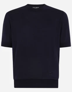 Silk round-neck sweater with DG embroidery