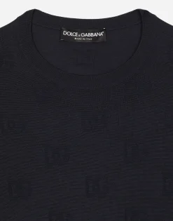 Silk round-neck sweater with all-over DG inlay