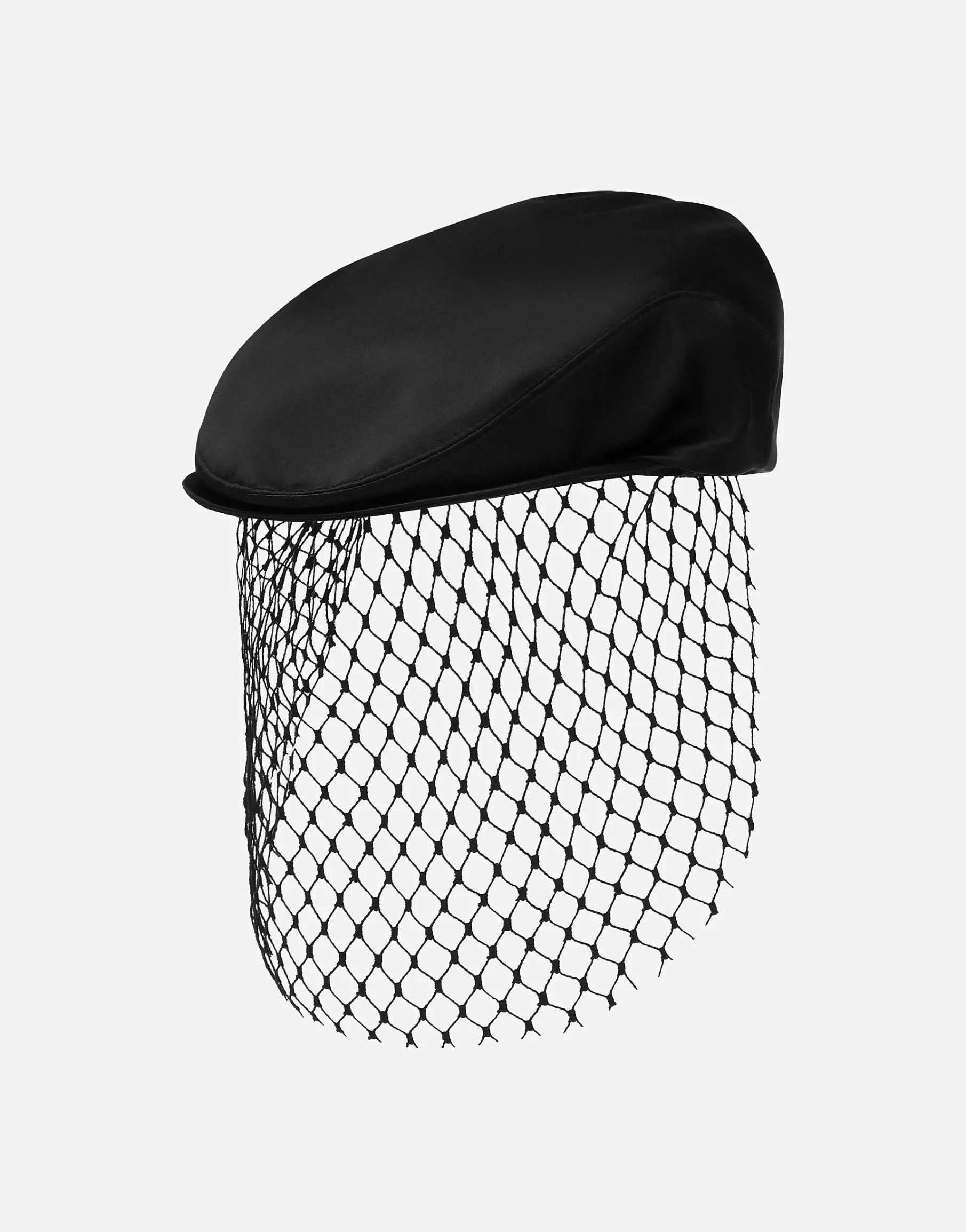 Silk satin flat cap with veil