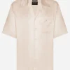 Silk satin Hawaiian shirt with metal DG logo