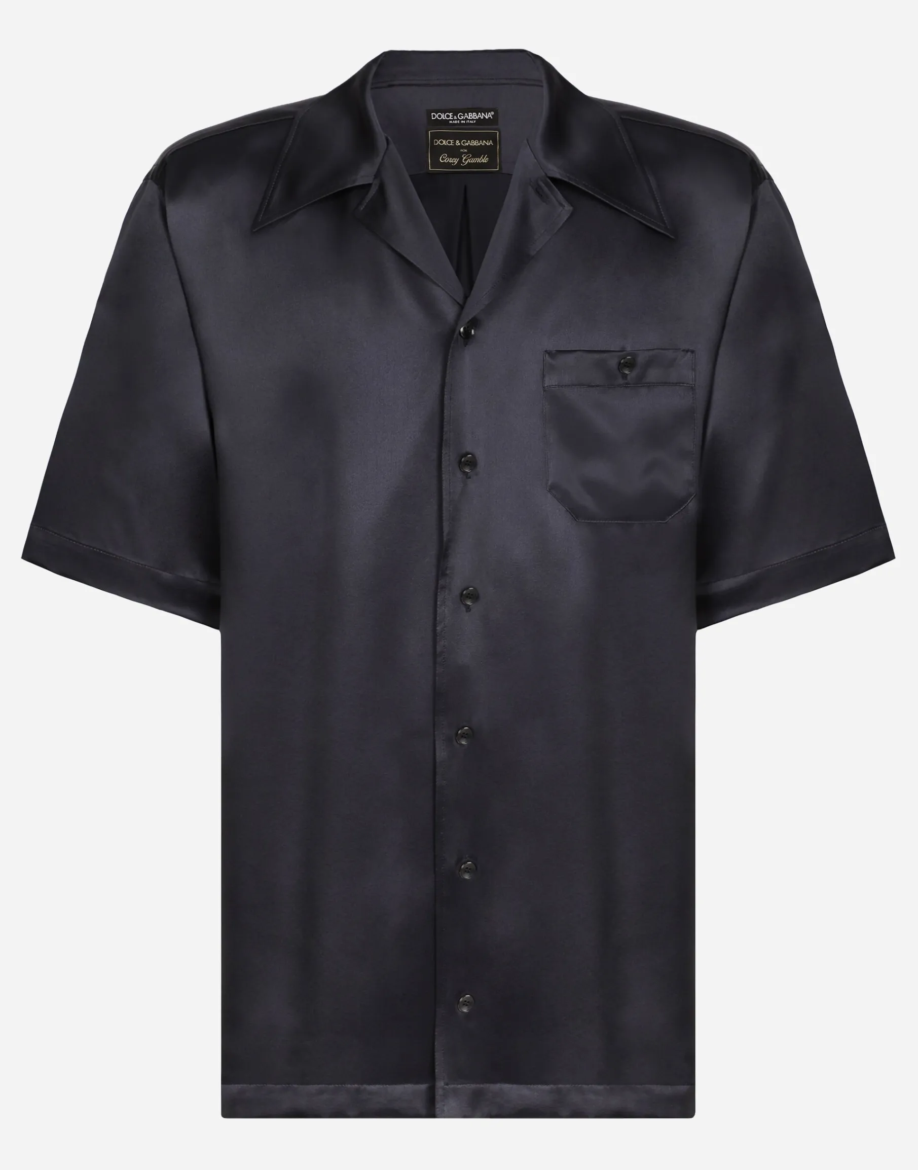 Silk satin Hawaiian shirt with metal DG logo