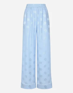 Silk satin jacquard pajama pants with all-over DG logo