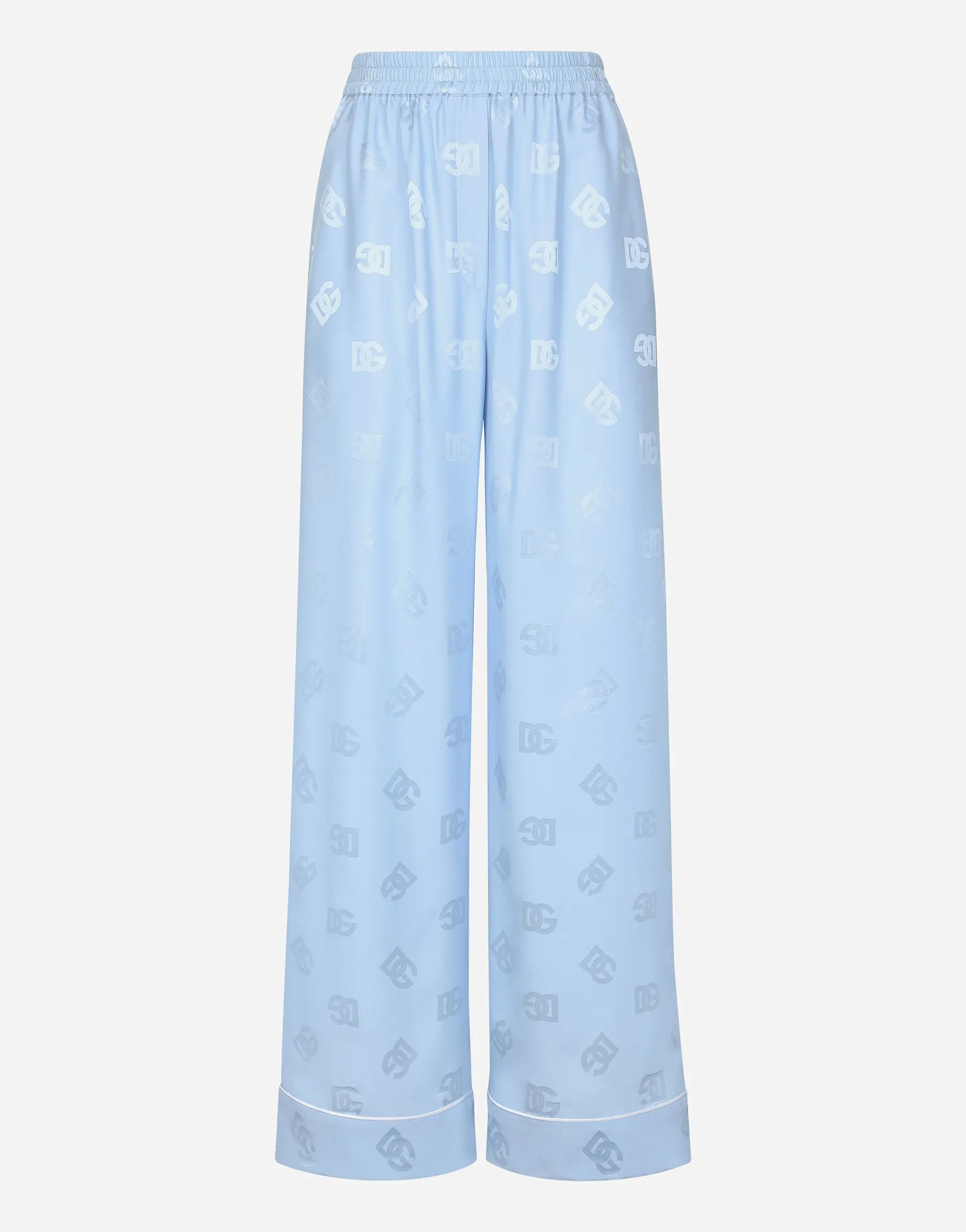 Silk satin jacquard pajama pants with all-over DG logo