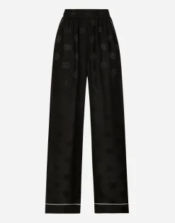 Silk satin jacquard pajama pants with all-over DG logo