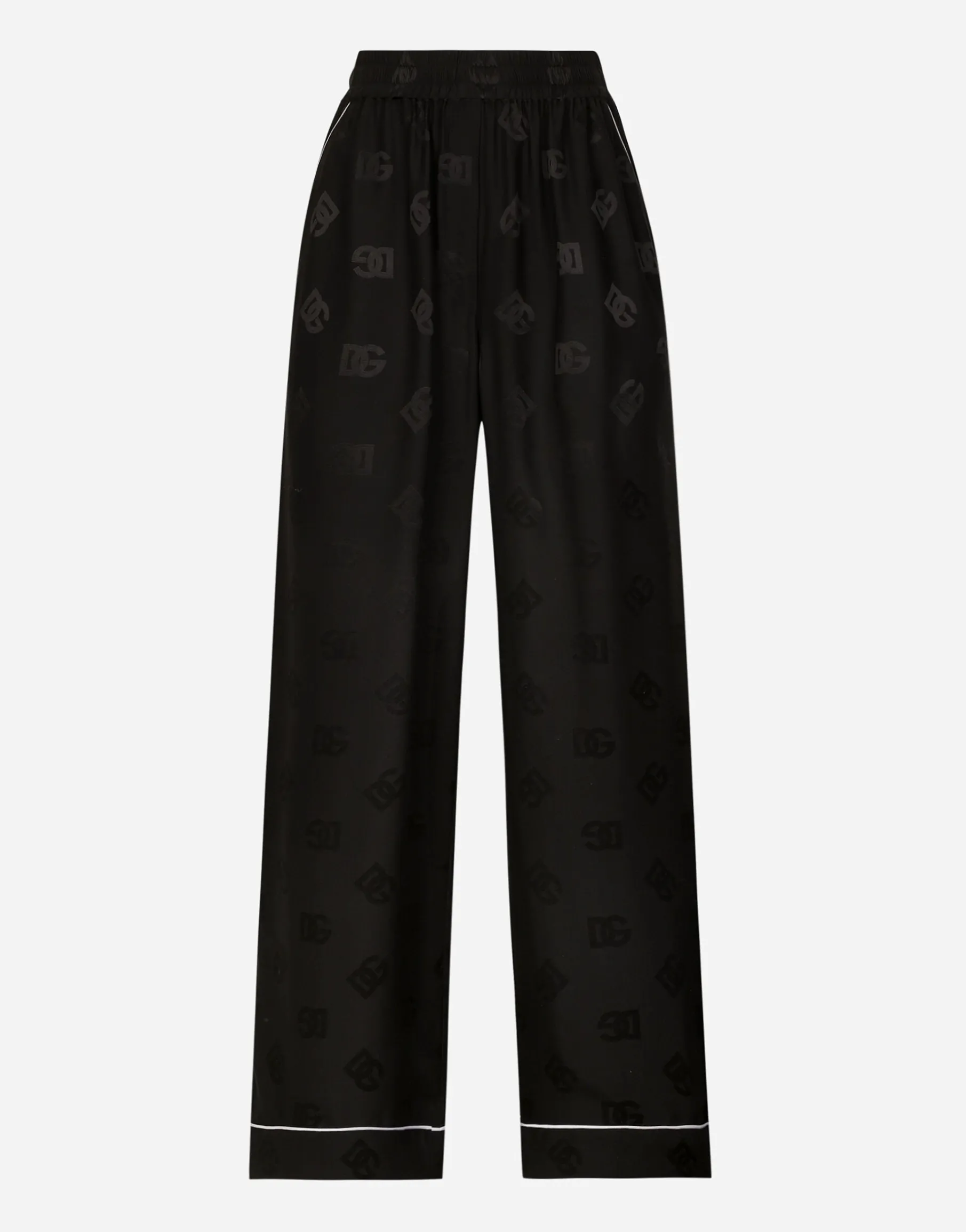 Silk satin jacquard pajama pants with all-over DG logo
