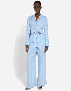 Silk satin jacquard pajama pants with all-over DG logo